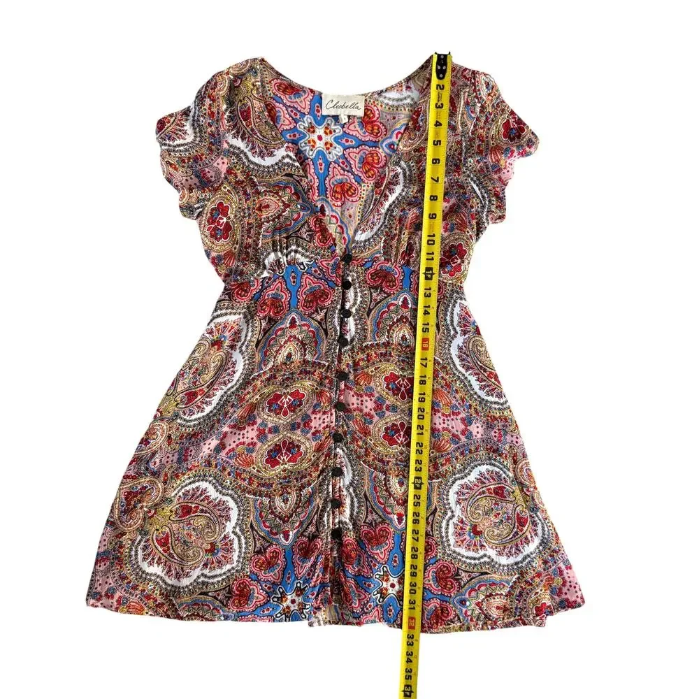 Cleobella Paisley Mini Dress Deep V Boho Multicolor Festival Dopamine Small - Picture 11 of 11